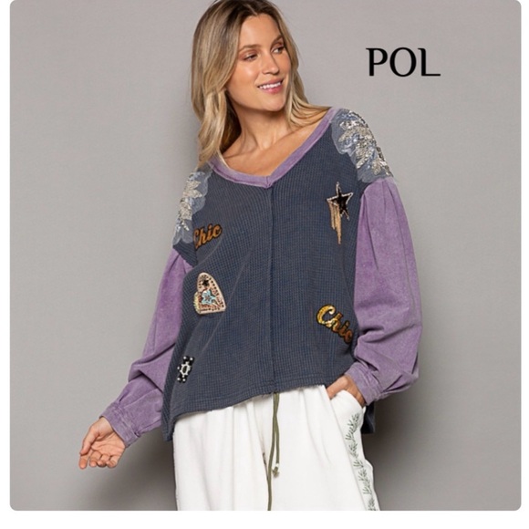 POL Tops - POL Glam Embroidered Patchwork Sweater